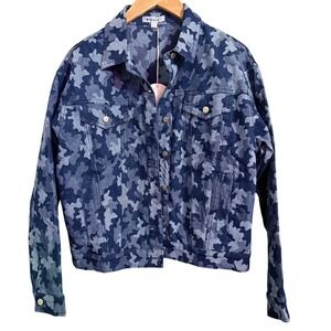 WILD HONEY‎ Womens Camo Denim Jacket Size S Blue Gray Trucker Style